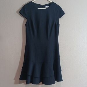 Eliza J Black Cap-Sleeve Ruffle Hem Dress